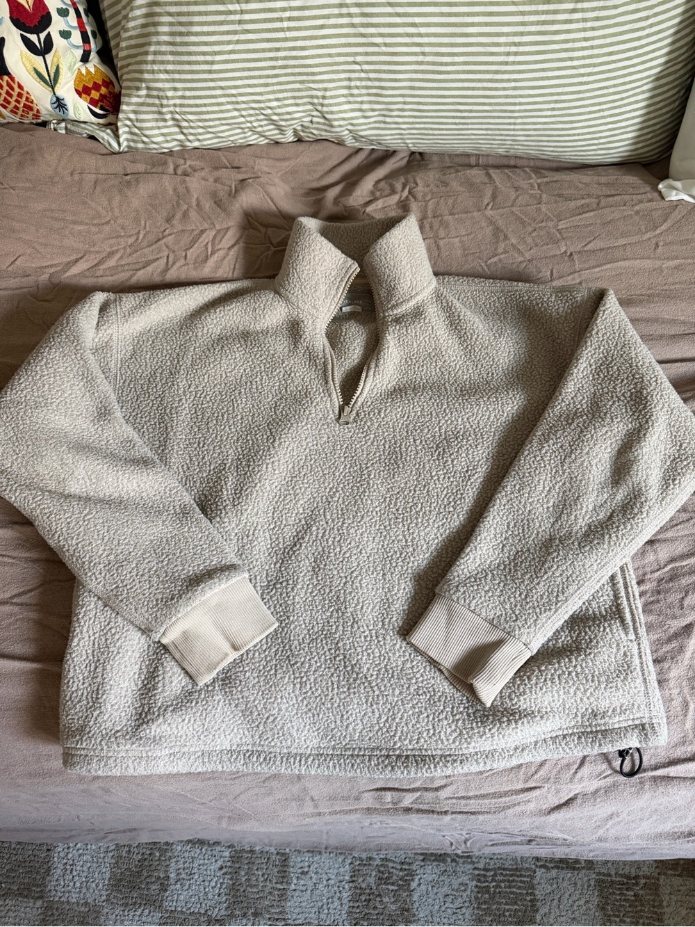 Womens Cream Sherpa Quarter-Zip Sweater